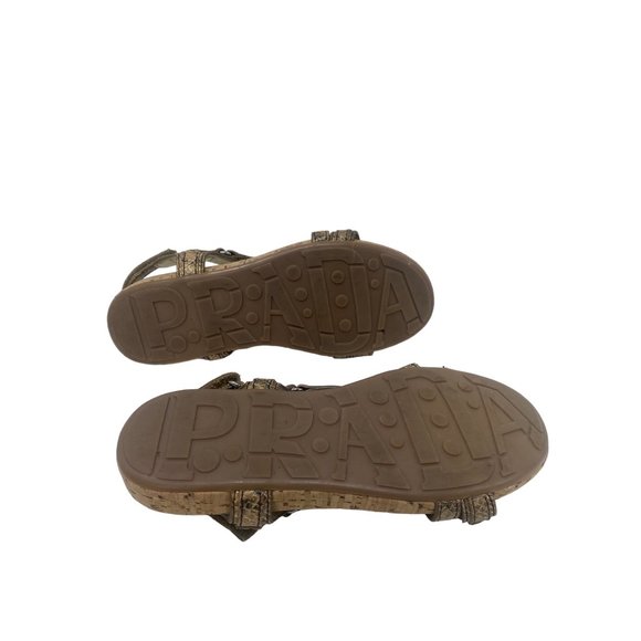 Prada Gold & Tan Reptile Leather Cork Sandals - Picture 9 of 9